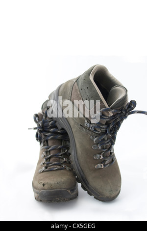 Pair of hiking boots on white background Stock Photo