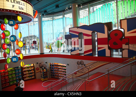 M&M World in Leicester Square at Swiss Court Building - London UK Stock Photo