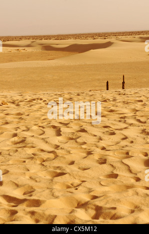 Panoramic view of sand dunes in the Sahara desert of Tunisia Stock Photo