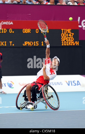 Takuya Miki of Japan in the men's Singles competition in the wheelchair tennis at Eton Manor, Olympic park Stratford. London Stock Photo