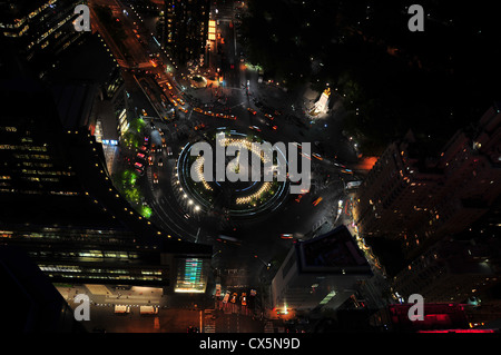 View of Columbus Circle from Above at night with views of Central Park and the Monument to the Maine. Stock Photo