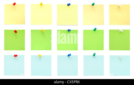 Set of Post-It Notes with Push Pins isolated on white background Stock Photo