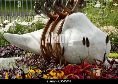 Open Heart sculpture by Andy Kirkby in 'A Very Victorian Fantasy' Show Garden at RHS Hampton Court Palace Flower Show 2012 Stock Photo