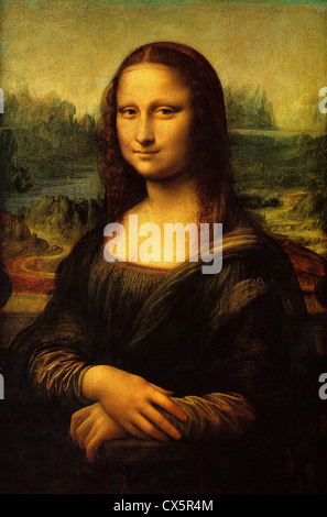 The Mona Lisa (Monna Lisa, La Gioconda, La Joconde) (circa 1517) by Leonardo da Vinci - Very high quality and resolution image Stock Photo