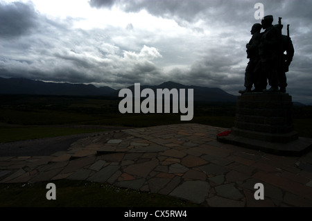 Commando Monument overlooking looking Ben Nevis and the Mamore Mountain range near Spean Bridge in the Highlands of Scotland Stock Photo