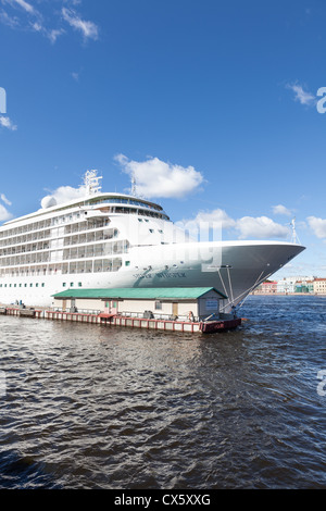 Silver Whisper luxury huge cruise vessel moored on English embankment in Saint-Petersburg, Russia on circa September, 2012 Stock Photo