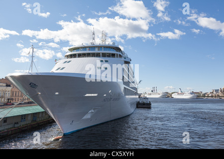 Silver Whisper luxury large cruise ship moored on English embankment in Saint-Petersburg, Russia on circa September, 2012 Stock Photo