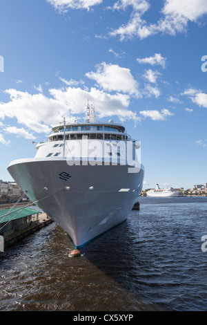 Silver Whisper luxury large cruise vessel moored on English embankment in Saint-Petersburg, Russia on circa September, 2012 Stock Photo