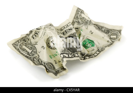 Crumpled one US dollar bill isolated on white Stock Photo