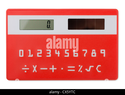 Red pocket calculator isolated on white Stock Photo