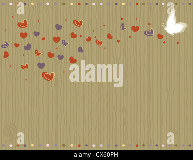 Valentine Day - love greeting card with hearts and butterfly. Stock Photo