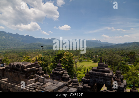 View onto the Landscape from the Temple Borobudur in Indonesia Stock Photo