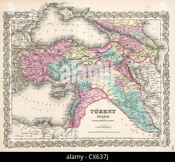 1855 Colton Map of Turkey, Iraq, and Syria Stock Photo