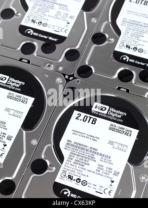 Computer hard drives, several Western Digital HDDs Stock Photo