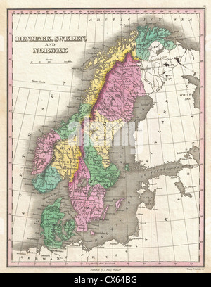 1827 Finley Map of Scandinavia, Norway, Sweden, Denmark Stock Photo
