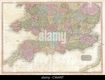 1818 Pinkerton Map of Southern England ( includes London ) Stock Photo