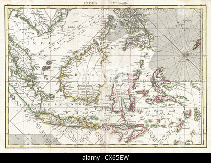 1770 Bonne Map of the East Indies (Java, Sumatra, Borneo, Singapore) Stock Photo