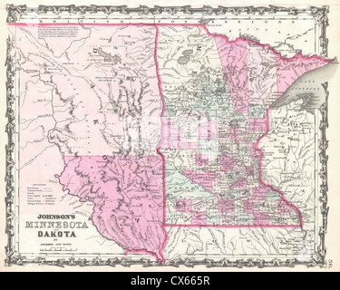 1862 Johnson Map of Minnesota and Dakota Stock Photo