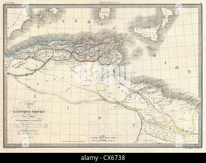 1829 Lapie Historical Map of the Barbary Coast in Ancient Roman Times Stock Photo