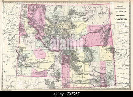 1884 Bradley Map of Montana, Wyoming and Idaho Stock Photo