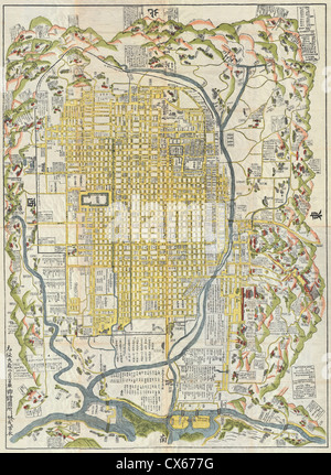 1696 Genroku 9 (early Edo) Japanese Map of Kyoto, Japan Stock Photo