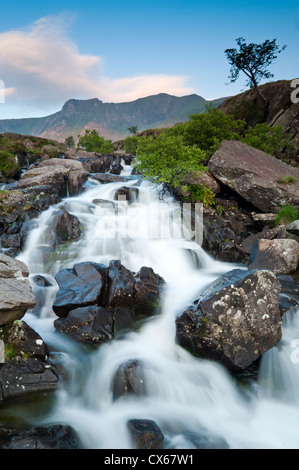 The Llyn Idwal Outflow Waterfall, Cwm Idwal, Snowdonia National Park, North Wales, UK Stock Photo