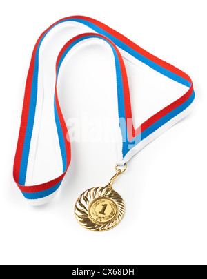 Golden medal isolated on white Stock Photo