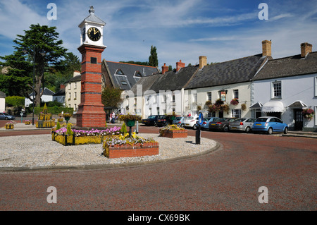 Clock Tower & Twyn Square, Usk, Monmouthshire Stock Photo