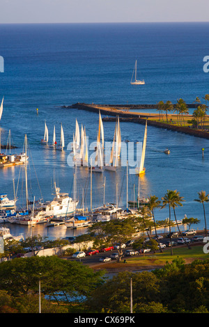 Ala Wai Yacht Harbor, Waikiki, Oahu, Hawaii Stock Photo