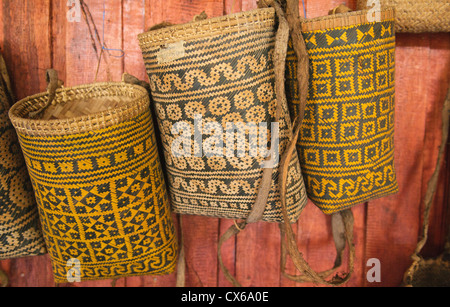 rattan handicrafts at an Iban longhouse in Sarawak, Borneo, Malaysia Stock Photo