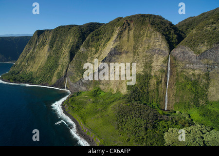 Waterfalls, North Kohala Coast, Big Island of Hawaii Stock Photo