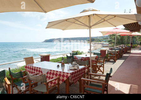 Beach side bar restaurant taverna, Crete Greece Stock Photo