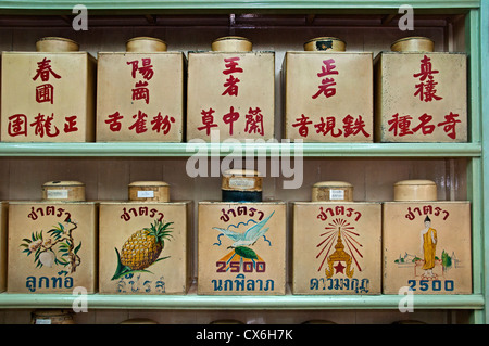 Bangkok Thailand Thai Chinatown Tea shop Chinese Pak Khlong Talat Flower Market Stock Photo