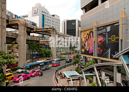 Skytrain crosses Pathumwan Siam Square district Center Bangkok Thailand Thai Stock Photo