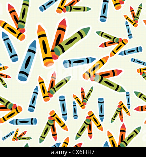 Back to school multicolored crayons pattern background. Vector file layered for easy manipulation and custom coloring.  Stock Photo