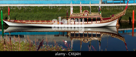 British Royal Barge, Gloriana on display in the River Lea,  during the 2012 London Paralympic Games Stock Photo