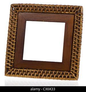 Bamboo weave picture frame on white background Stock Photo