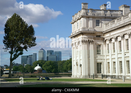 Canary Wharf, London, UK, from Trinity Laban Conservatoire of Music & Dance, Greenwich University Stock Photo