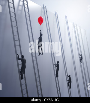 Tiny abstract people climbing ladders - innovation and advantage in business concept Stock Photo
