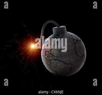 Vintage bomb with the world map - international crisis concept Stock Photo