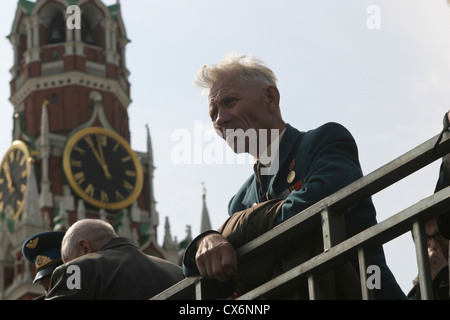 Russian war veteran in Red Square in Moscow, Russia, following a military parade celebrating Victory Day Stock Photo