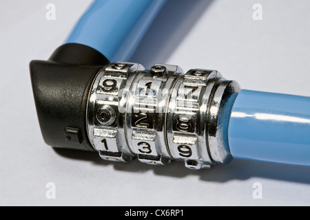A blue combination bicycle lock, close-up Stock Photo