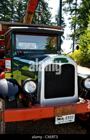 Restored antique 1930 Hayes-Anderson logging truck on display Museum at Campbell River BC Canada Stock Photo