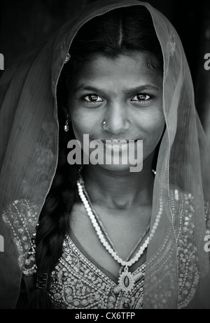 Indian girl portrait monochrome Andhra Pradesh South India Stock Photo