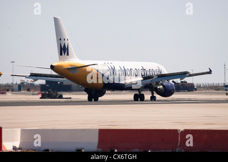 Monarch Airbus A320 landing at Gibraltar Airport. 2 July 2012, Gibraltar, UK. Stock Photo