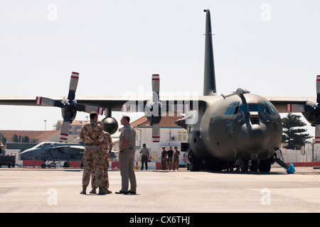 Lockheed C-130 Hercules turboprop military transport aircraft at RAF Gibraltar Airport. 2 July 2012, Gibraltar, UK. Stock Photo