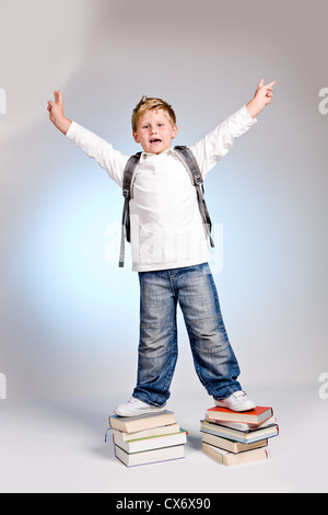 a first grader school boy with school bag Stock Photo