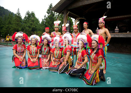 Aboriginal performers at the Formosa aboriginal park in Taiwan Stock Photo