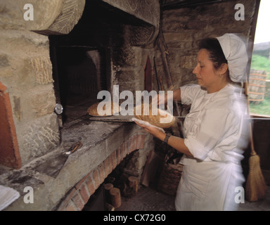 Still Fattoria La Vialla: Cook taking out bread out of brick oven Stock Photo