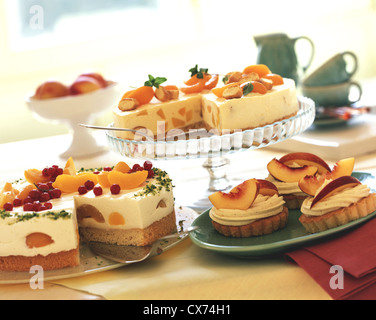 Tableau: Peach tart / apricot ice cream tart / vanilla tartlets with nectarines Stock Photo